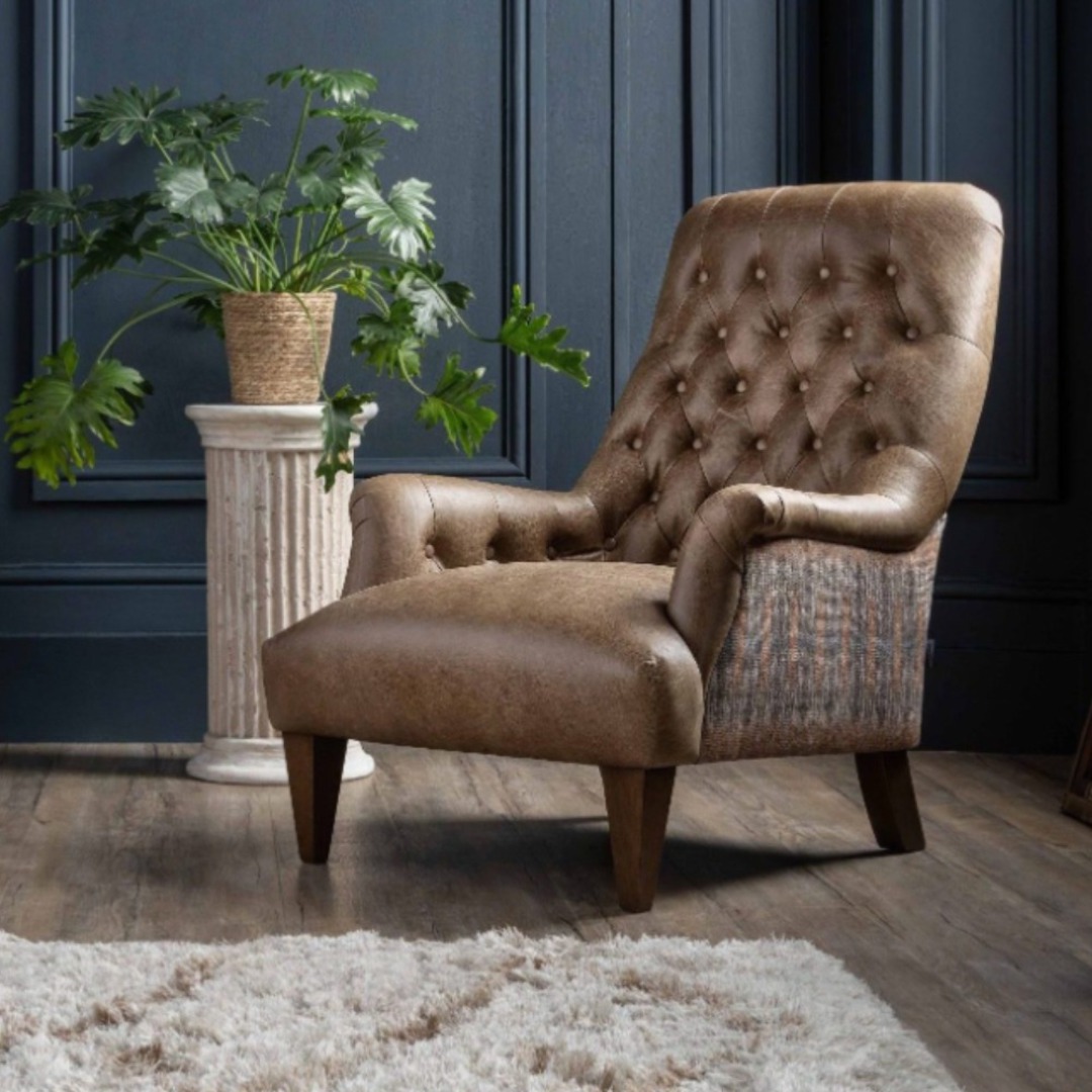A&J Lomund Grand Standard Back Leather & Fabric Sofa image 5